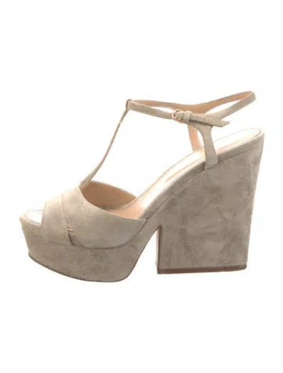 Pre-owned Sergio Rossi Suede T-strap Sandals In Grey