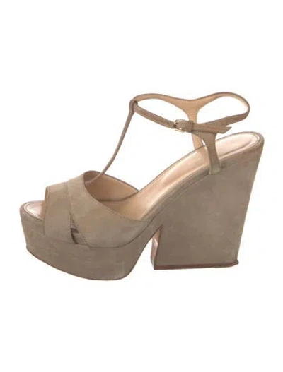 Pre-owned Sergio Rossi Suede T-strap Sandals In Grey
