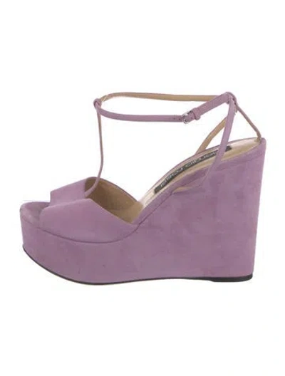 Pre-owned Sergio Rossi Suede T-strap Sandals In Purple