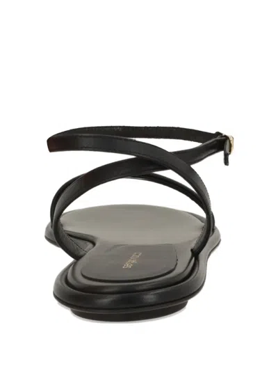 Sergio Rossi Surge Leather Flat Sandals In Black