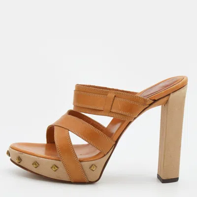 Sergio Rossi Tan Leather Strappy Studded Platform Sandals In Brown