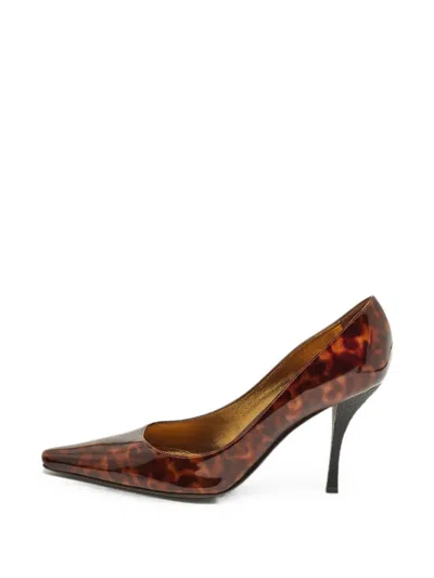 Pre-owned Sergio Rossi Tortoise-shell Pointed-toe Heeled Pumps In Brown