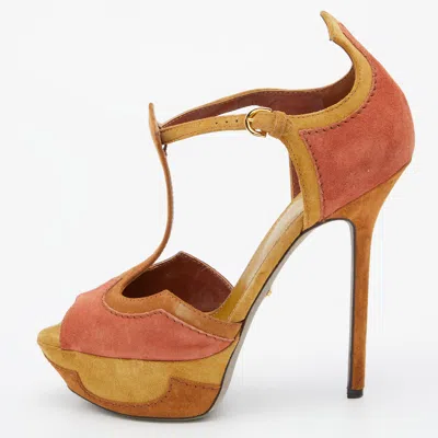 Pre-owned Sergio Rossi Tri Colour Suede Ankle Strap Platform Sandals Size 38.5 In Multicolor