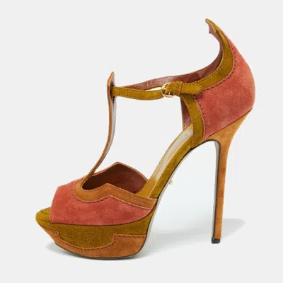 Sergio Rossi Tri Color Suede Platform Ankle Strap Sandals In Multi