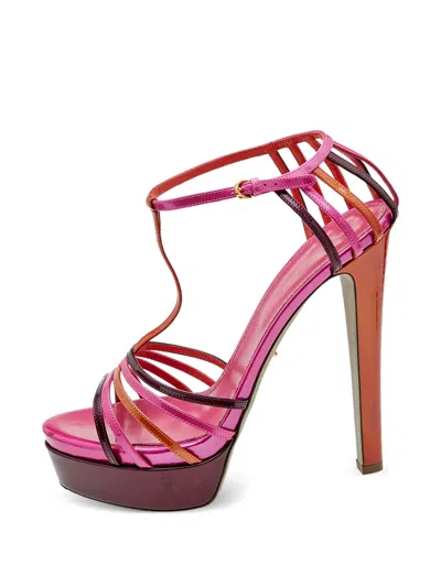 Pre-owned Sergio Rossi T-strap Platform Sandals In Pink