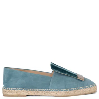 Pre-owned Sergio Rossi Turquoise Suede & Velvet Sr1 Espadrilles Flats Shoes 40 Fit 39.5 In Gray