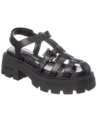 Sergio Rossi Twenty Buckle Leather Sandal In Black