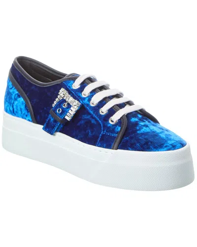 Sergio Rossi Twenty Buckle Velvet Platform Sneaker In Blue