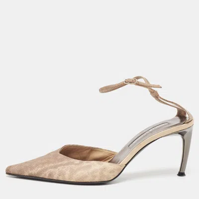 Sergio Rossi Two Tone Textured Leather Ankle Strap Pumps In Multi