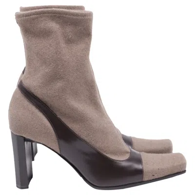 Pre-owned Sergio Rossi Two Toned Ankle Boots In Brown Leather