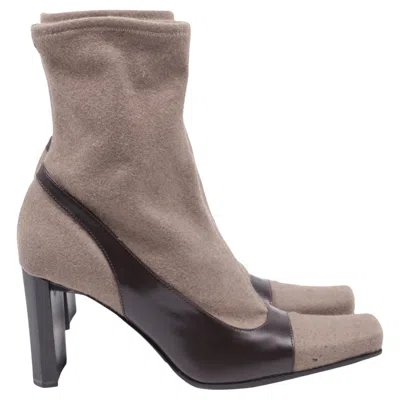 Pre-owned Sergio Rossi Two Toned Ankle Boots In Brown Leather