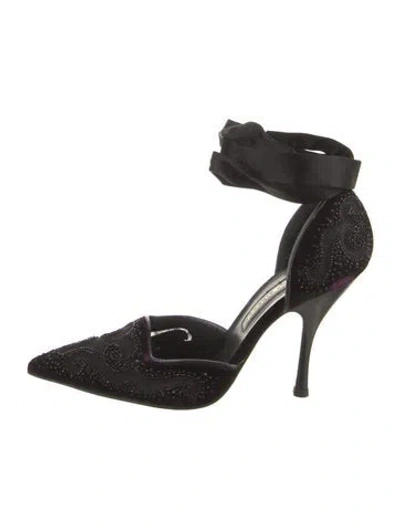 Pre-owned Sergio Rossi Velvet Beaded Accents D'orsay Pumps In Black