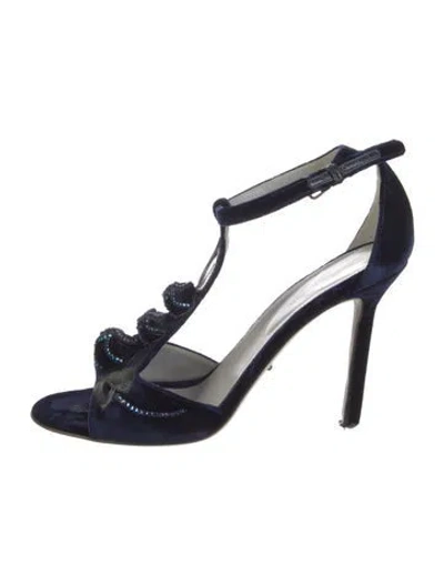 Pre-owned Sergio Rossi Velvet T-strap Sandals In Blue