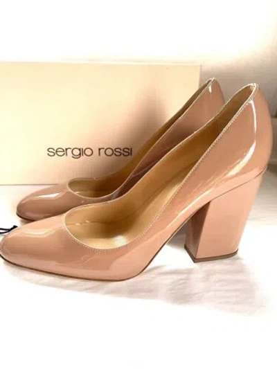 Pre-owned Sergio Rossi Vernice 090 Soft Beige Taupe Patent Leather Almond Toe Pumps Eu39 In Dark Soft Beige