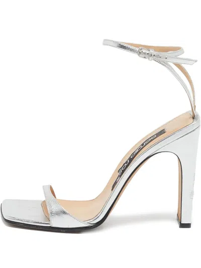 Pre-owned Sergio Rossi Vintage 100mm Metallic Leather Sandals In Silver