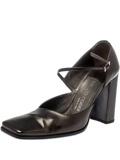 Pre-owned Sergio Rossi Vintage 100mm Square-toe Block-heel Pumps In Gray