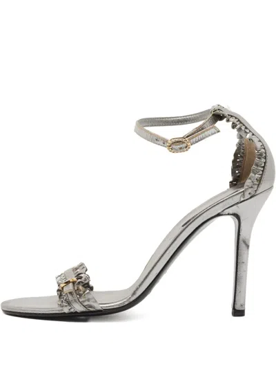 Pre-owned Sergio Rossi Vintage 105mm Buckle-fastening Heeled Sandals In Gray