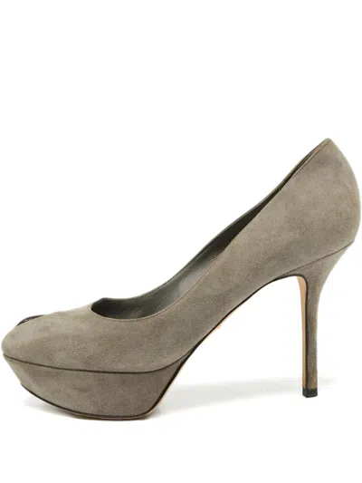 Pre-owned Sergio Rossi Vintage 105mm Leather Heeled Pumps In Gray