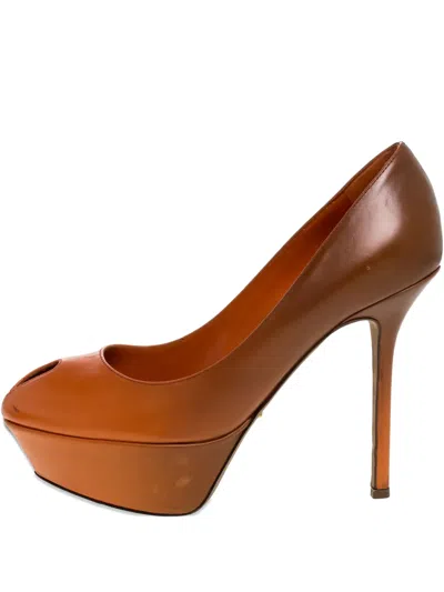 Pre-owned Sergio Rossi Vintage 105mm Leather Peep-toe Platform Pumps