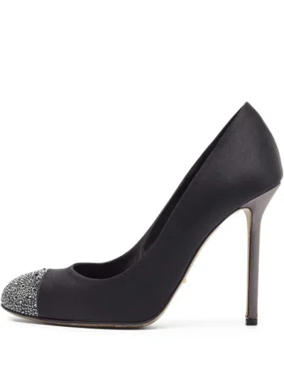 Pre-owned Sergio Rossi Vintage 110mm Satin Pumps In Black