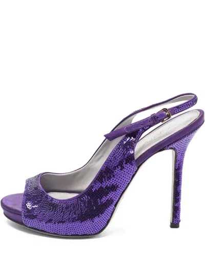 Pre-owned Sergio Rossi Vintage 110mm Sequined Slingback Sandals In Purple