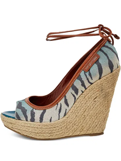 Pre-owned Sergio Rossi Vintage 125mm Animal-print Wedge Espadrilles