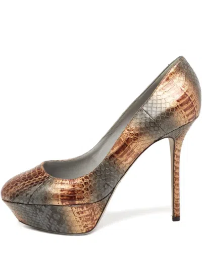 Pre-owned Sergio Rossi Vintage 125mm Platform Snakeskin Pumps In Brown