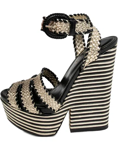 Pre-owned Sergio Rossi Vintage Braided Platform Wedge Sandals In Gold