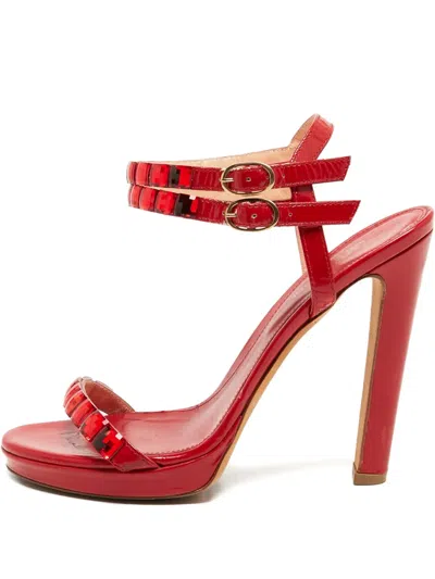 Pre-owned Sergio Rossi Vintage 185mm Crystal-embellished Buckle Sandals In Red