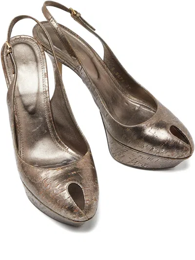 Pre-owned Sergio Rossi Vintage 2023 Slingback Platform Shoes In Brown
