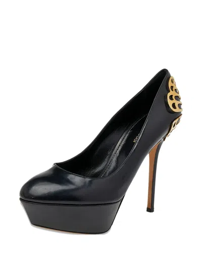 Pre-owned Sergio Rossi Vintage 2024 125mm Platform Butterfly-detailed Pumps In Black