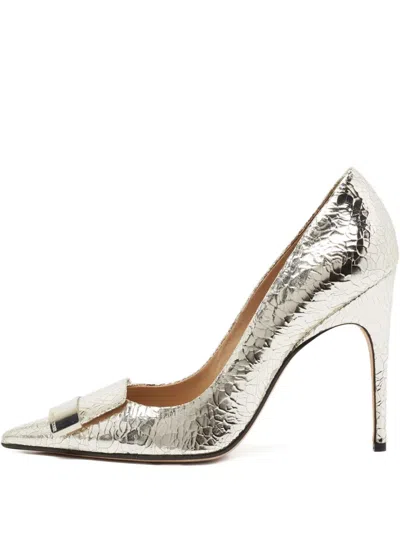 Pre-owned Sergio Rossi Vintage 2024 Croc-embossed Buckle Pumps In Gray