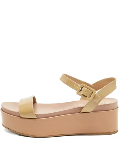 Pre-owned Sergio Rossi Vintage 70mm Patent Leather Platform Sandals In Neutral