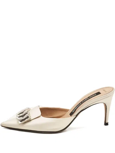 Pre-owned Sergio Rossi Vintage 80mm Crystal Satin Mules In White