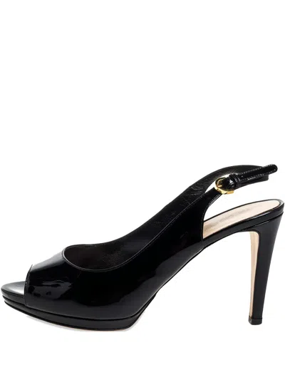 Pre-owned Sergio Rossi Vintage 95mm Leather Slingback Sandals In Black