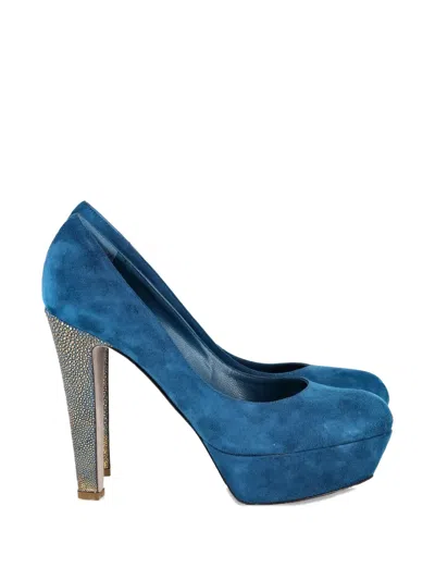 Pre-owned Sergio Rossi Vintage Accent Suede Pumps In Blue