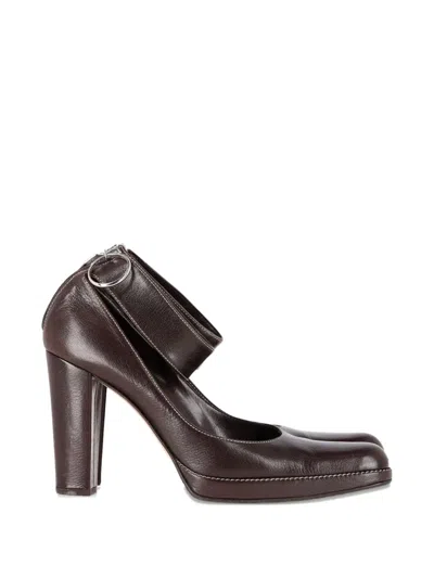 Pre-owned Sergio Rossi Vintage Ankle-strap Leather Pumps In Brown