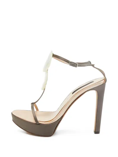 Pre-owned Sergio Rossi Vintage Ankle-strap Platform Sandals In Grey