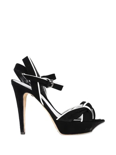 Pre-owned Sergio Rossi Vintage Bow Detail Platform Heeled Sandals In Black