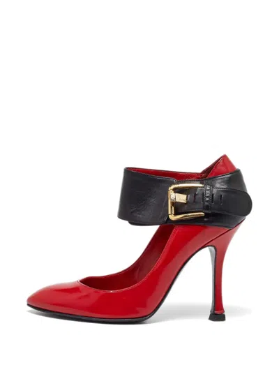 Pre-owned Sergio Rossi Vintage Buckle Ankle Pointed-toe Pumps In Red