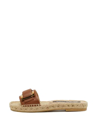 Pre-owned Sergio Rossi Vintage Buckled Flat Slide Espadrilles In Brown