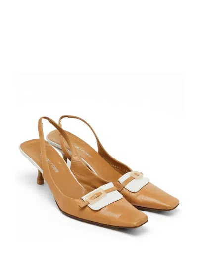 Pre-owned Sergio Rossi Vintage Buckle-detail Slingback Pumps In Brown