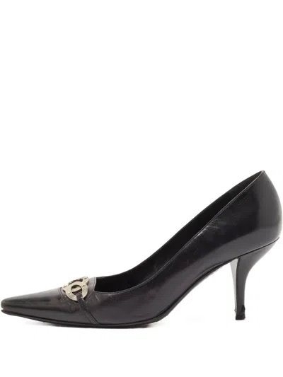Pre-owned Sergio Rossi Vintage Chain Leather Pumps In Black