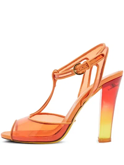 Pre-owned Sergio Rossi Vintage Clear-panel Sandals In Orange