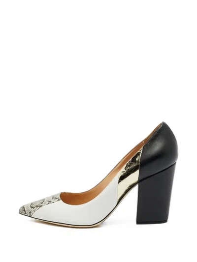 Pre-owned Sergio Rossi Vintage Crocodile-embossed Leather Block-heel Pumps In White