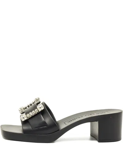 Pre-owned Sergio Rossi Vintage Crystal Embellished Block Heel Sandals In Black