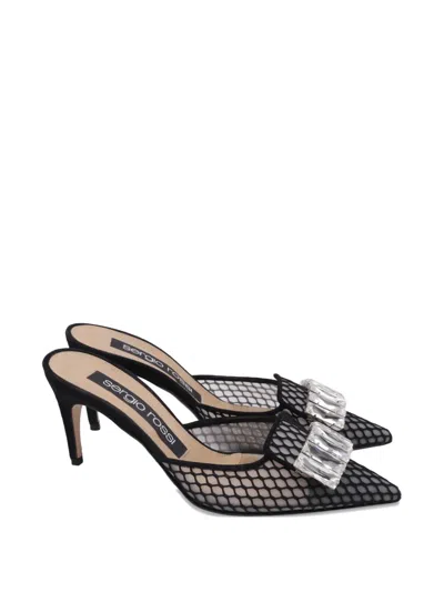 Pre-owned Sergio Rossi Vintage Crystal-embellished Mules In Black
