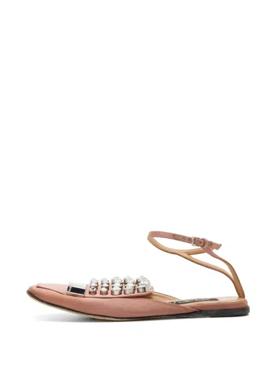 Pre-owned Sergio Rossi Vintage Crystal-embellished Ankle-strap Flat Sandals In Pink
