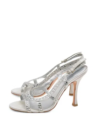 Pre-owned Sergio Rossi Vintage Crystal-embellished Slingback-strap Sandals In Silver
