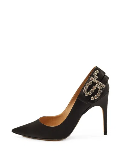 Pre-owned Sergio Rossi Vintage Crystal-logo Bow Pumps In Black
